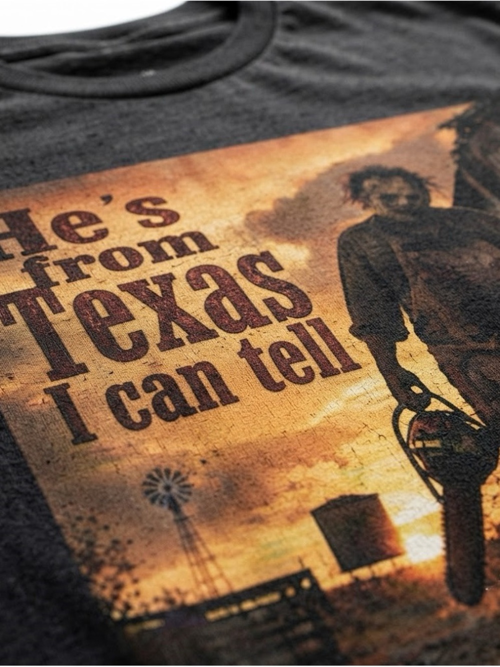 Black Tee with Orange-Brown Texas Graphic - Picture 2 of 2